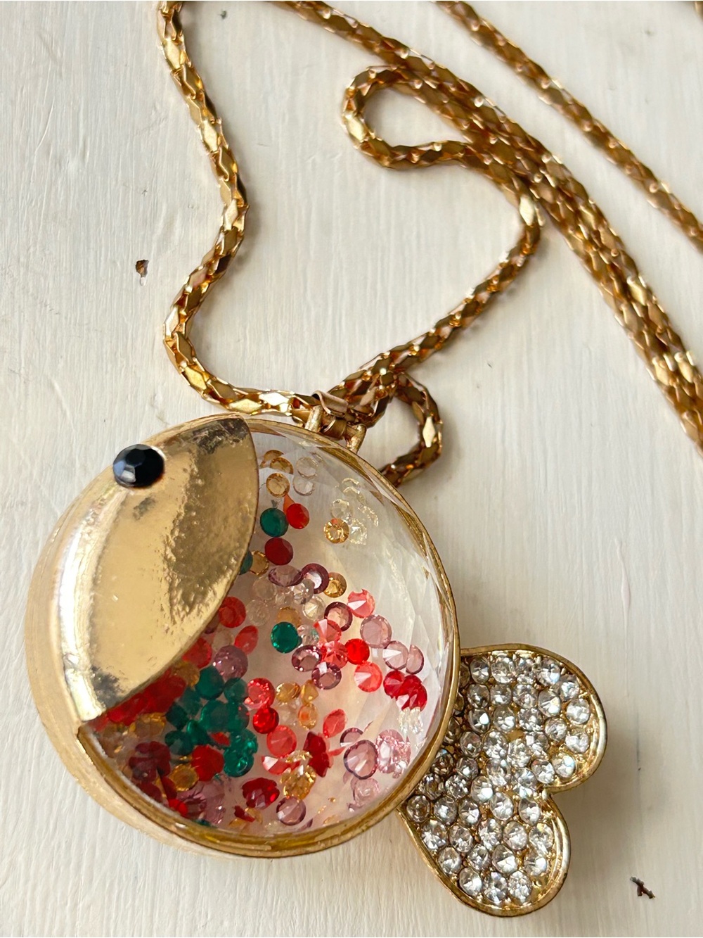 Betsey Johnson Long Gold-Tone Floating Shaker Fish Pendant Necklace